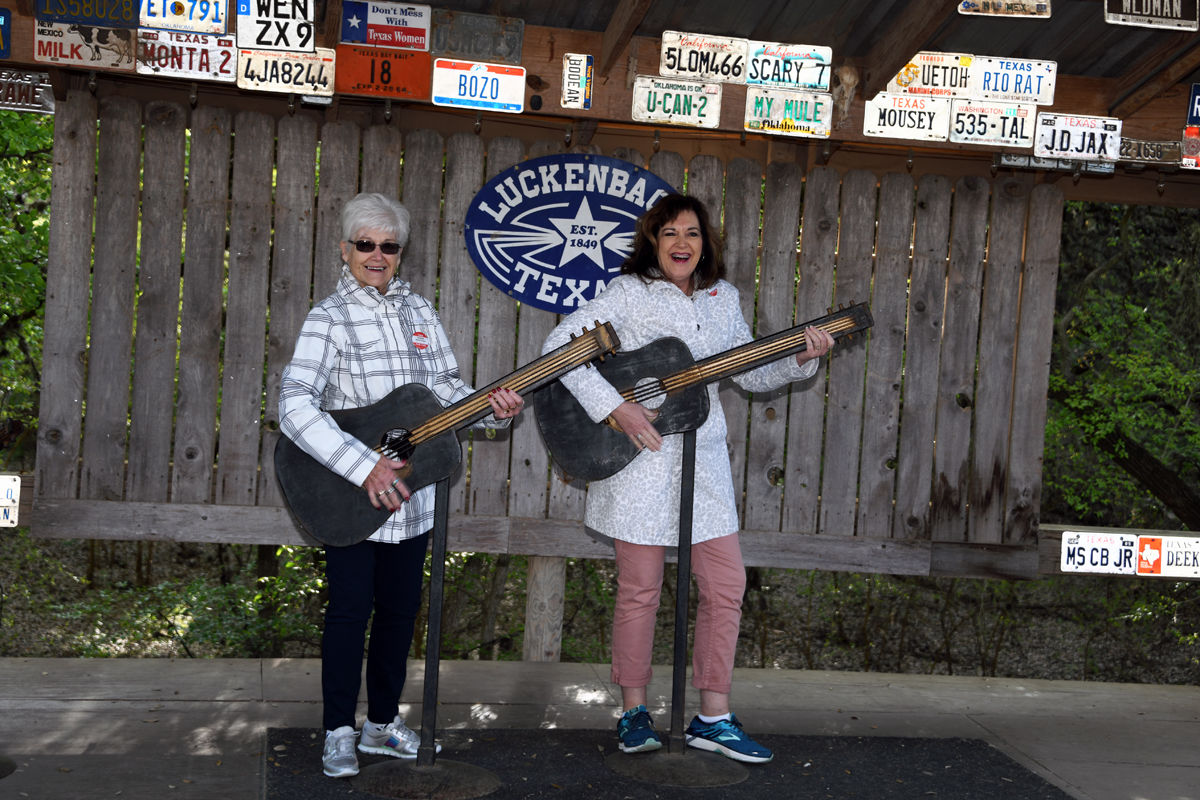 174 Frieda Goertzen and Marcia Regier perform on stage at Luckenbach, Texas.JPG
